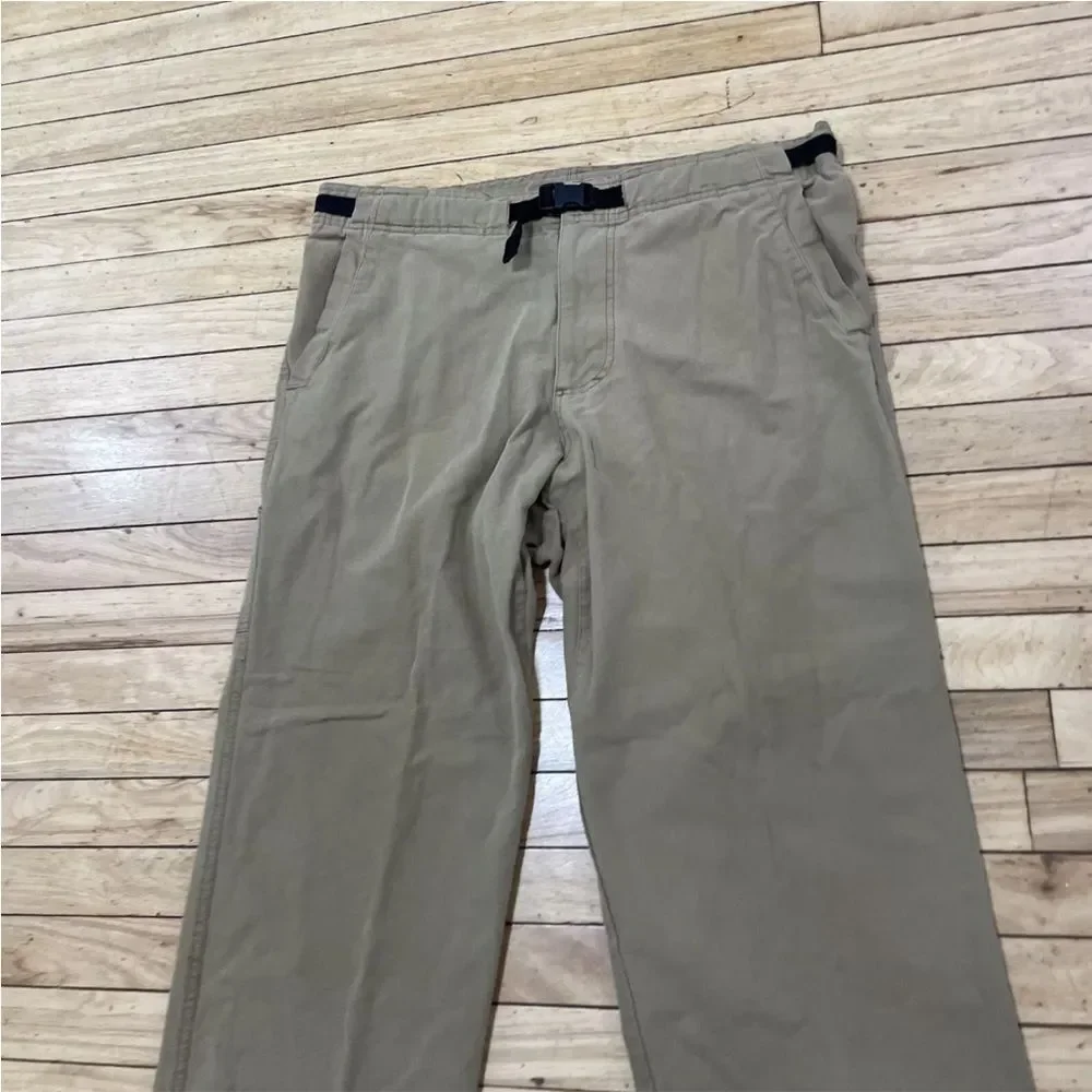 PRANA Brown Twill Carpenter Pants Mens XL Made USA Wide Belted Outdoor 38x28